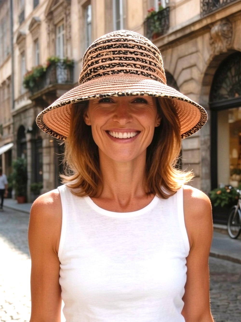 Unbranded summer straw hat with animal print fabric